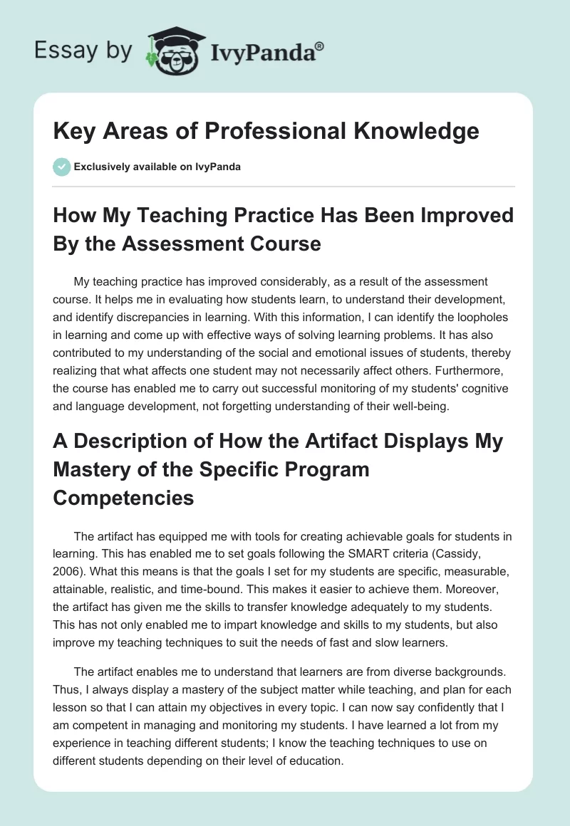 Key Areas of Professional Knowledge. Page 1