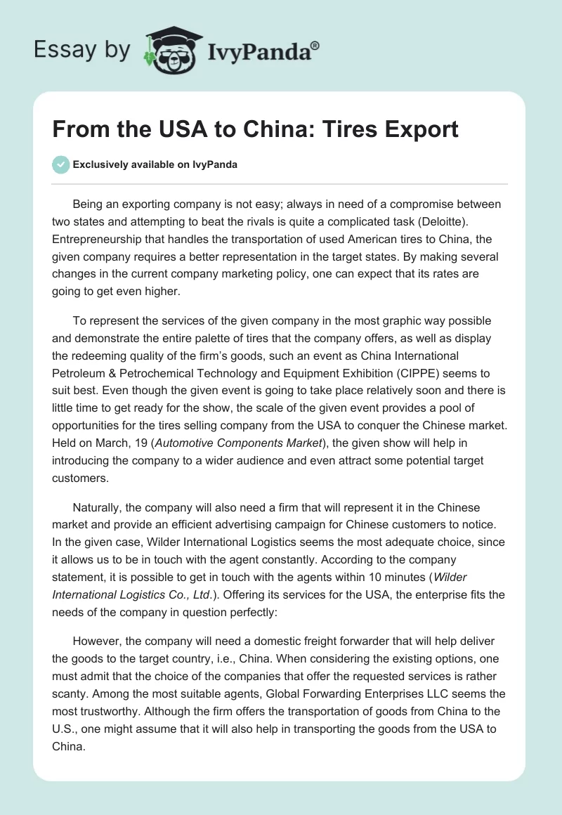 From the USA to China: Tires Export. Page 1
