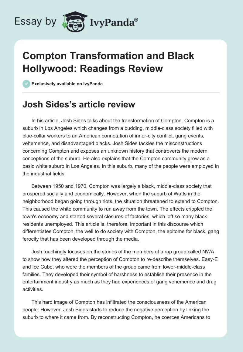 Compton Transformation and Black Hollywood: Readings Review. Page 1