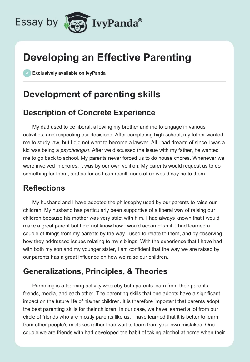 Developing an Effective Parenting. Page 1