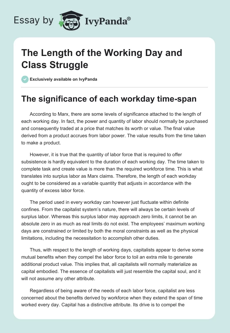 The Length of the Working Day and Class Struggle. Page 1