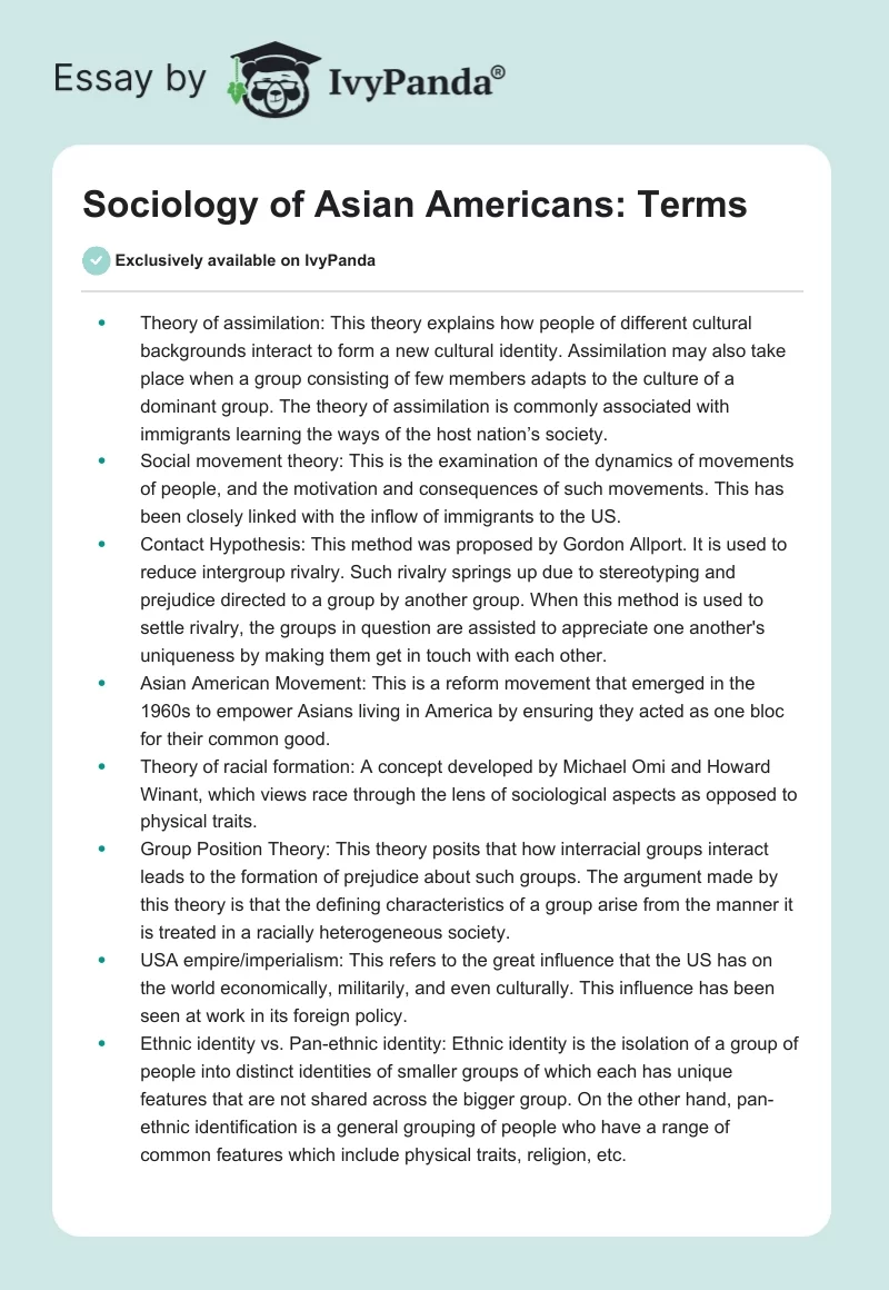 Sociology of Asian Americans: Terms. Page 1