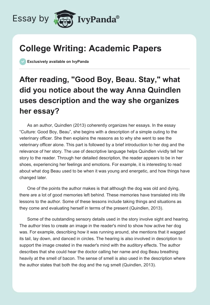 College Writing: Academic Papers. Page 1