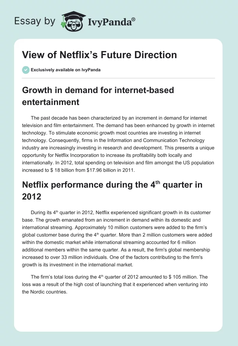 View of Netflix’s Future Direction. Page 1