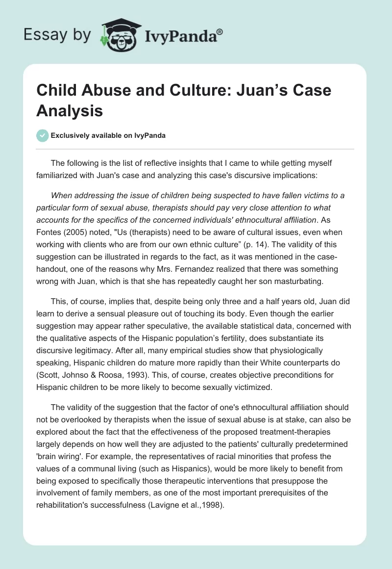Child Abuse and Culture: Juan’s Case Analysis. Page 1