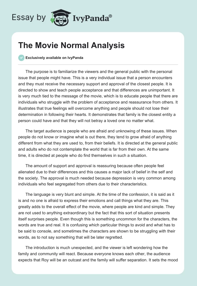 The Movie "Normal" Analysis. Page 1
