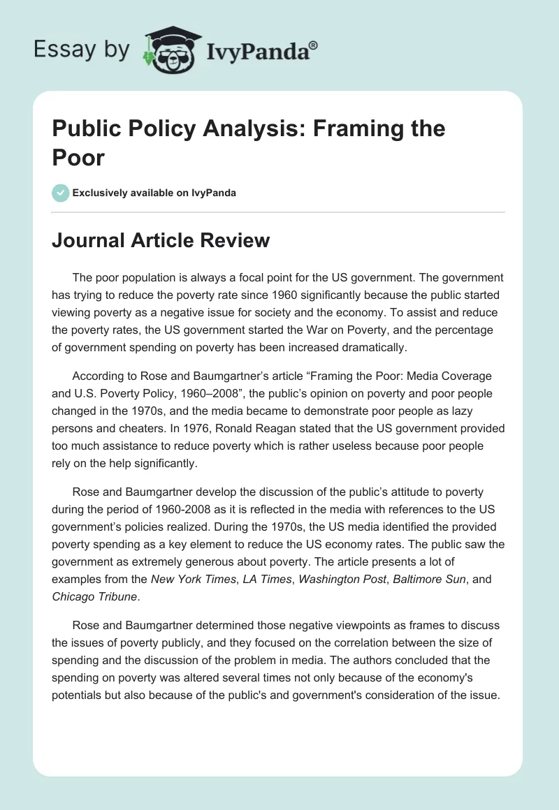 Public Policy Analysis: Framing the Poor. Page 1