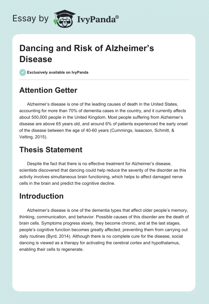 Dancing and Risk of Alzheimer’s Disease. Page 1