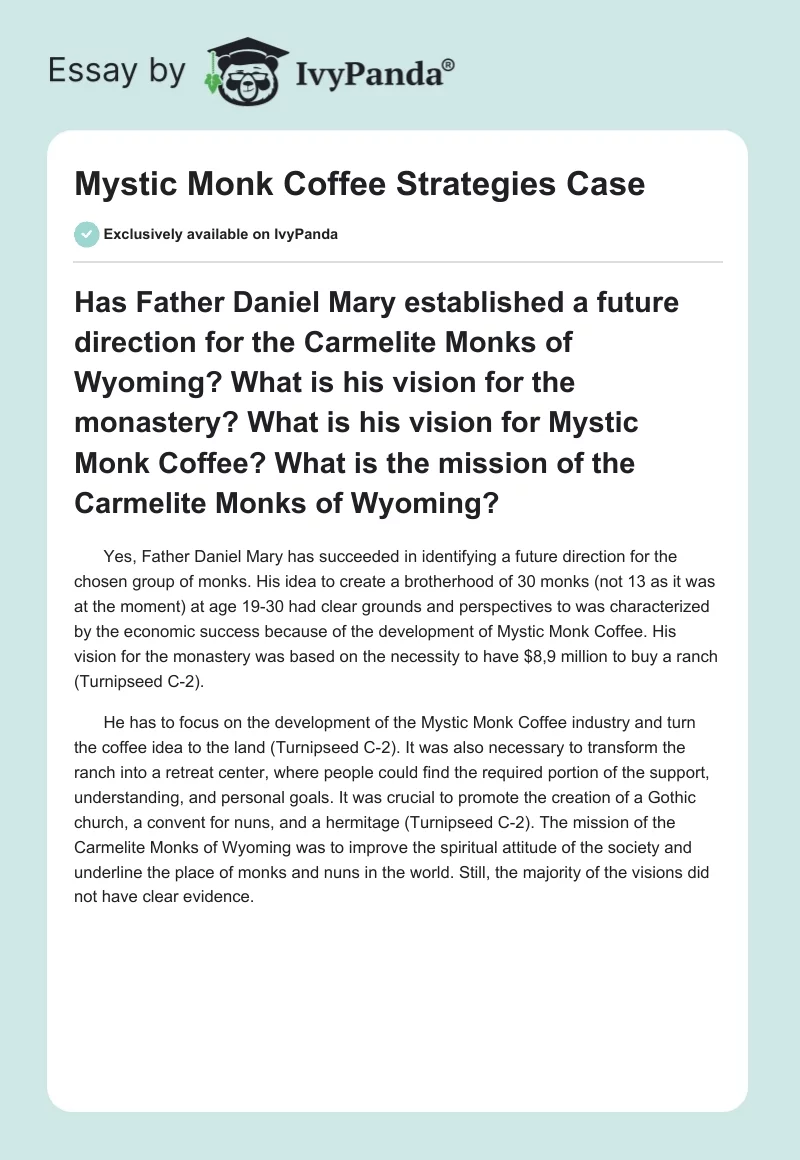Mystic Monk Coffee Strategies. Page 1