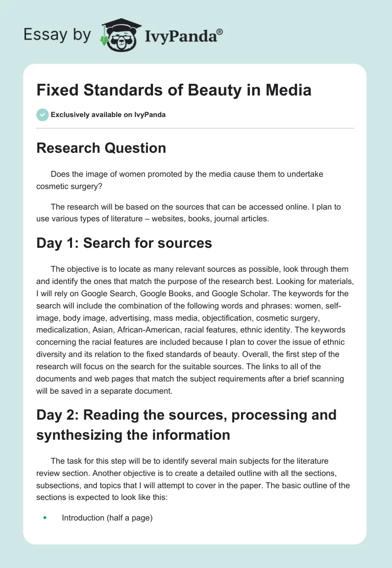 Fixed Standards of Beauty in Media. Page 1