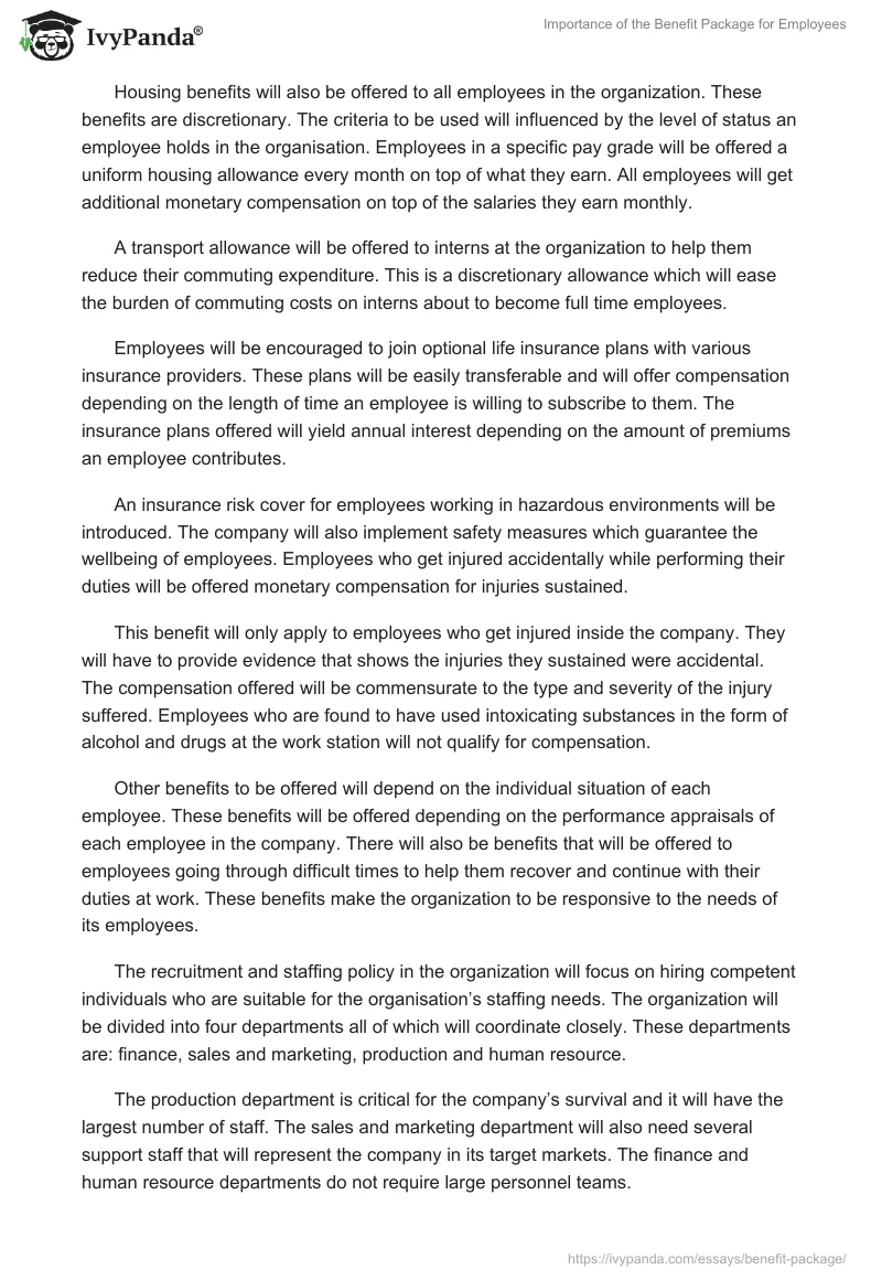 Importance of the Benefit Package for Employees . Page 2