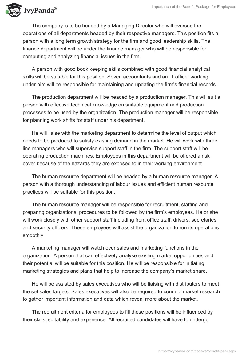 Importance of the Benefit Package for Employees . Page 3