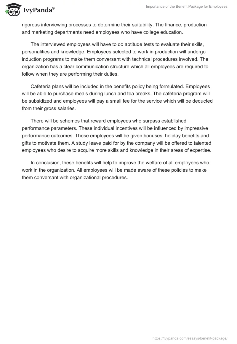 Importance of the Benefit Package for Employees . Page 4