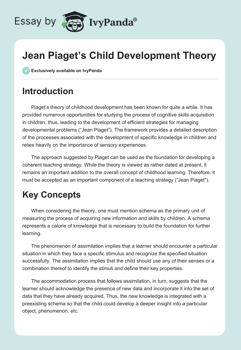 Jean Piaget’s Child Development Theory. Page 1