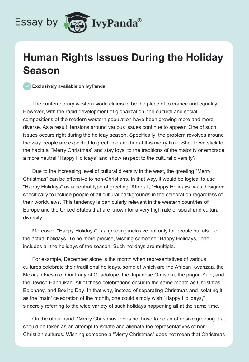 Human Rights Issues During the Holiday Season. Page 1