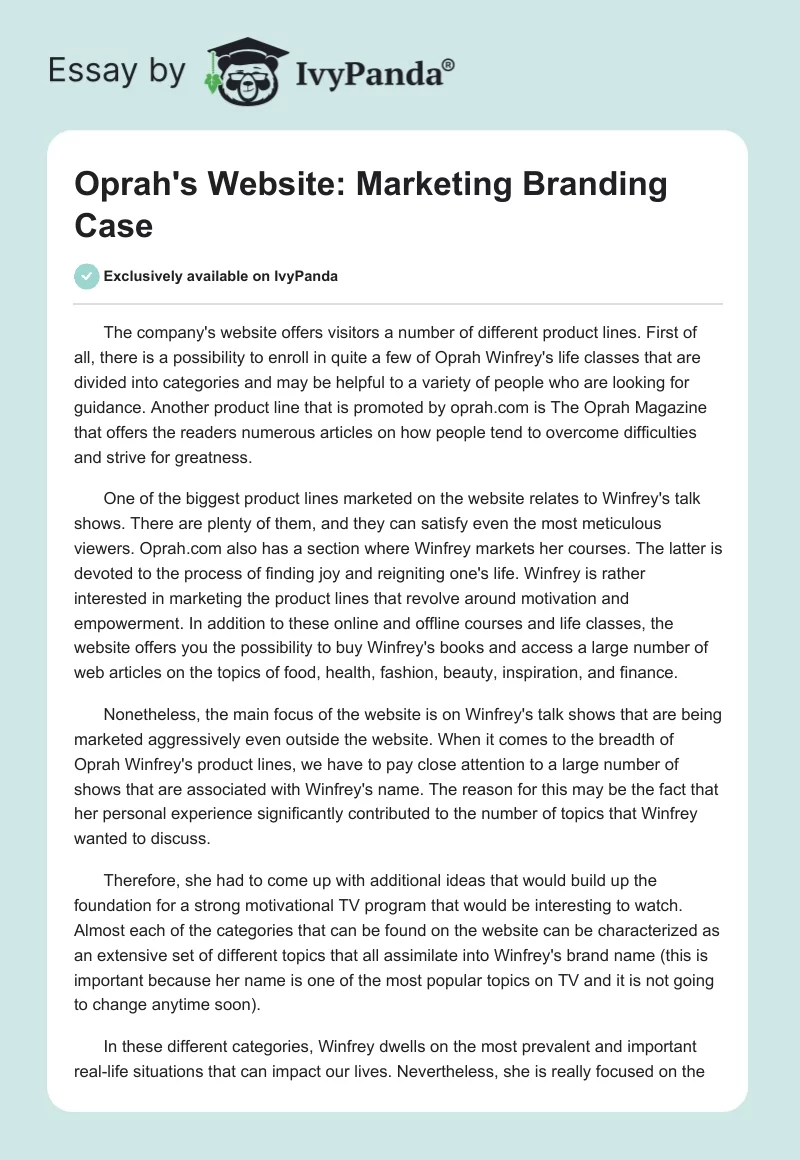 Oprah's Website: Marketing Branding Case. Page 1