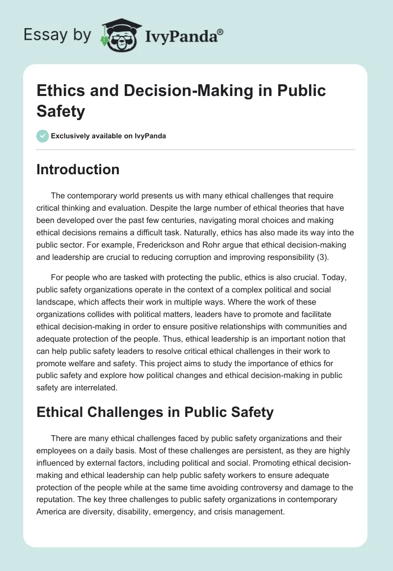 Ethics and Decision-Making in Public Safety. Page 1