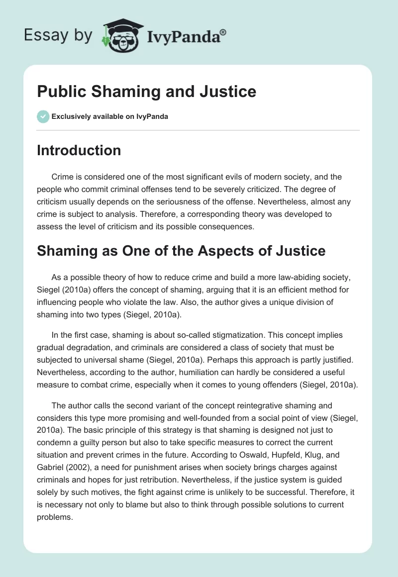 Public Shaming and Justice. Page 1