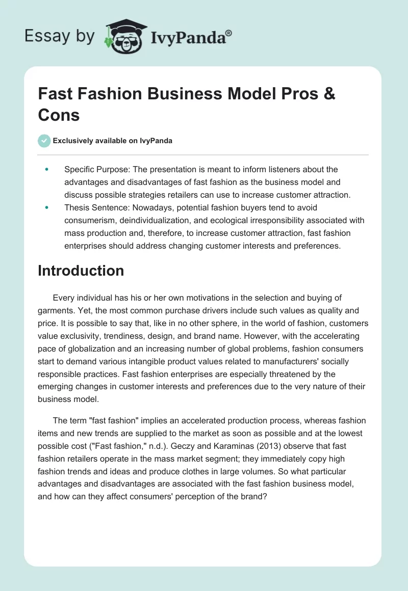 Fast Fashion Business Model Pros & Cons. Page 1
