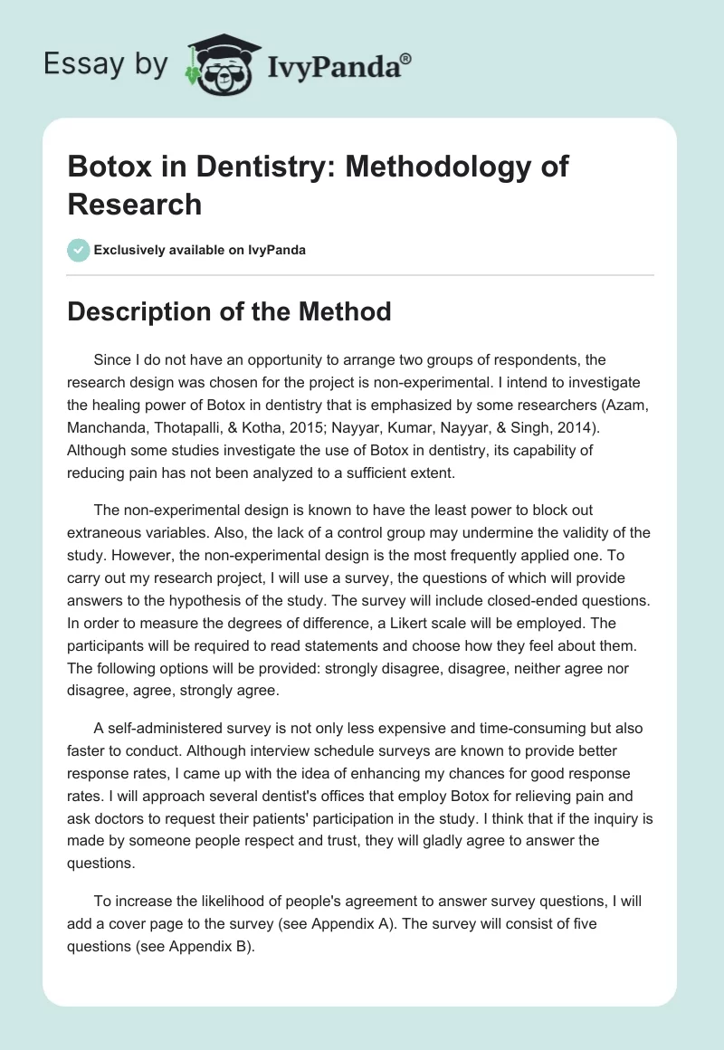 Botox in Dentistry: Methodology of Research. Page 1