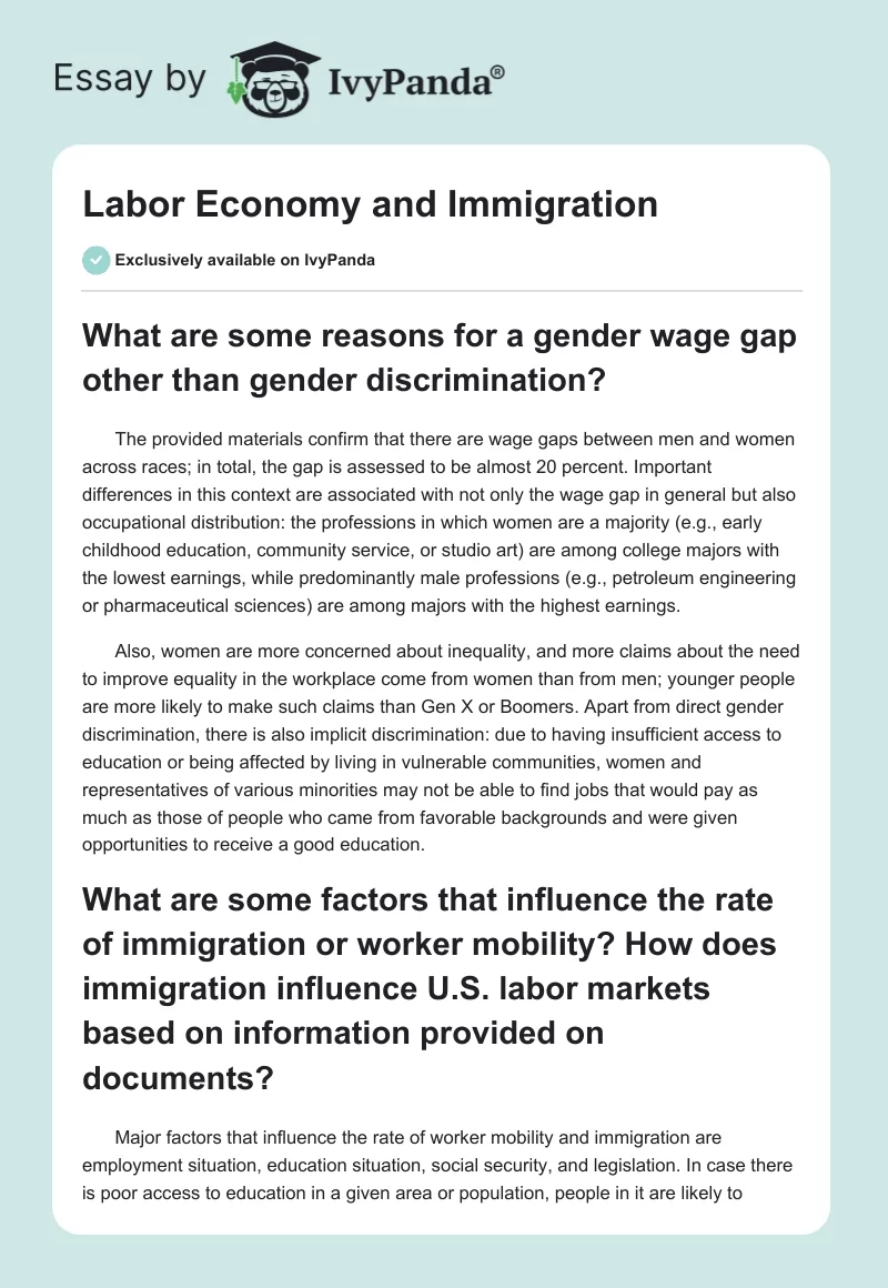 Labor Economy and Immigration. Page 1