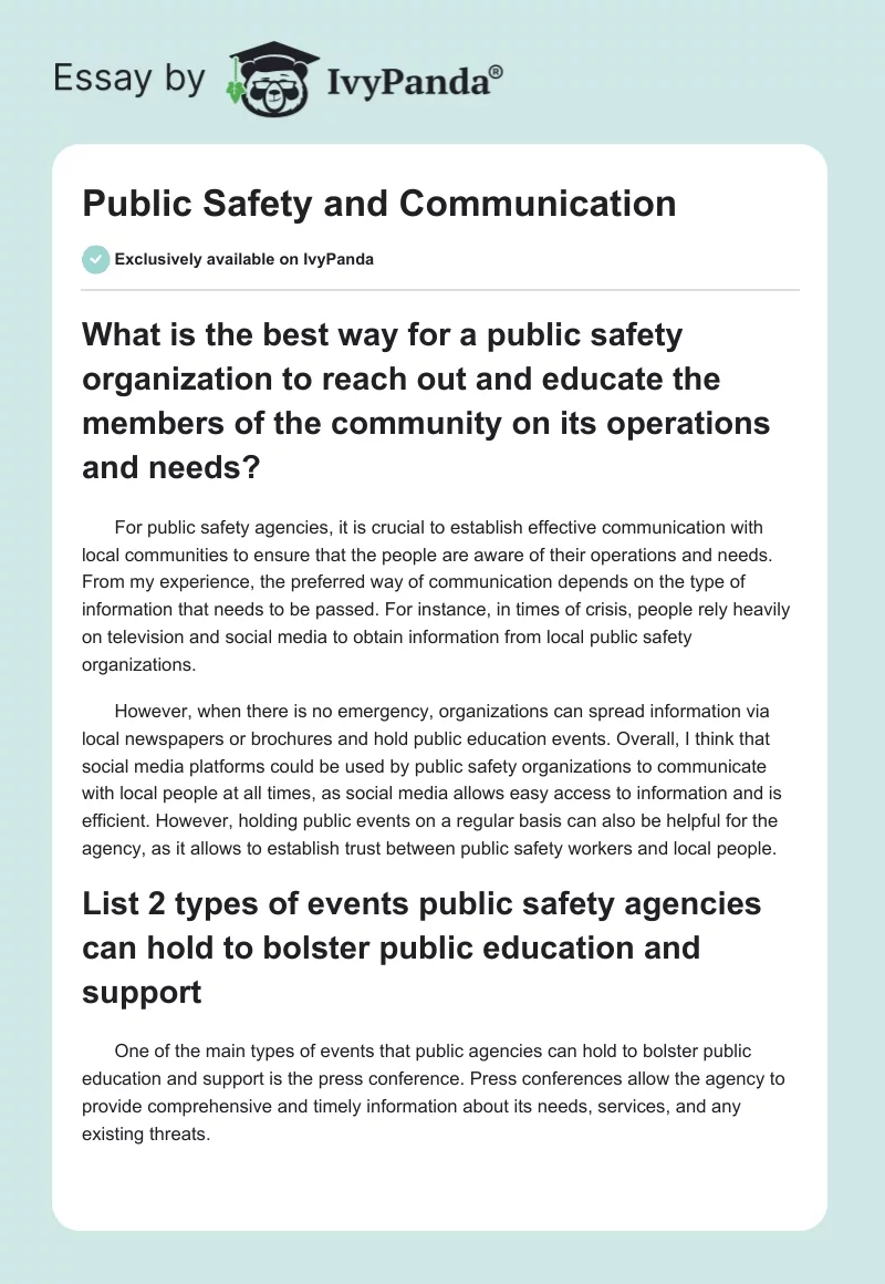 Public Safety and Communication. Page 1