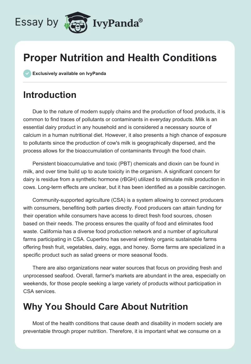 Proper Nutrition and Health Conditions. Page 1