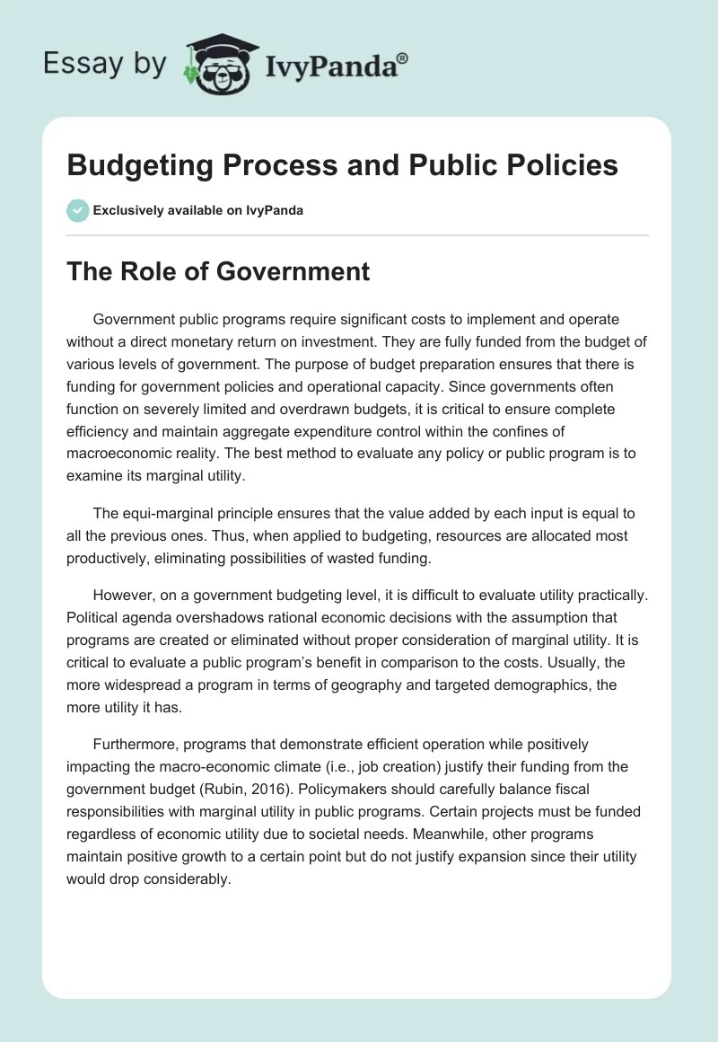 Budgeting Process and Public Policies. Page 1