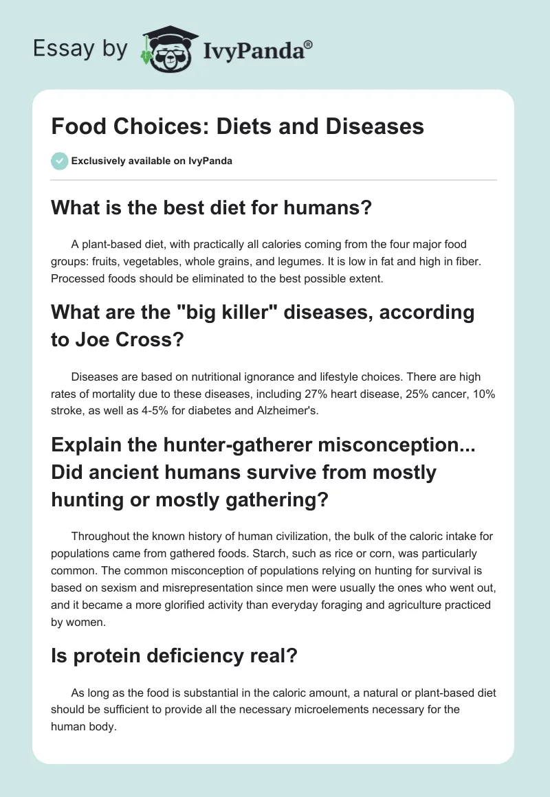 Food Choices: Diets and Diseases. Page 1