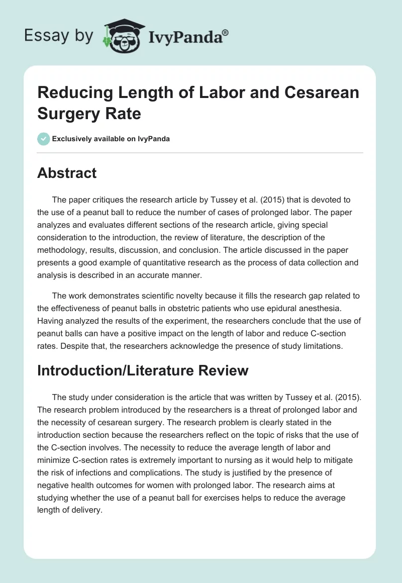 Reducing Length of Labor and Cesarean Surgery Rate. Page 1