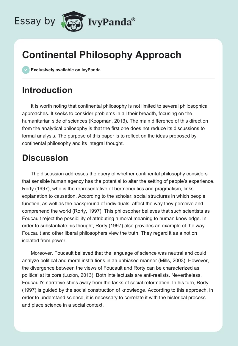 Continental Philosophy Approach. Page 1