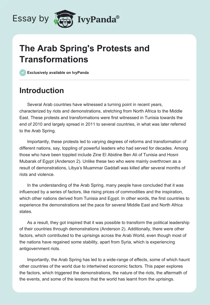 The Arab Spring's Protests and Transformations. Page 1