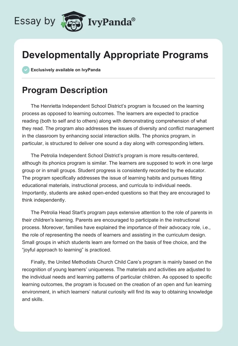Developmentally Appropriate Programs. Page 1