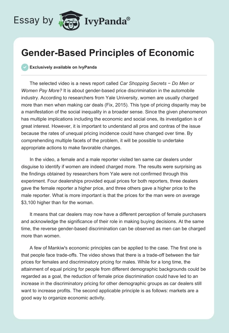 Gender-Based Principles of Economic. Page 1