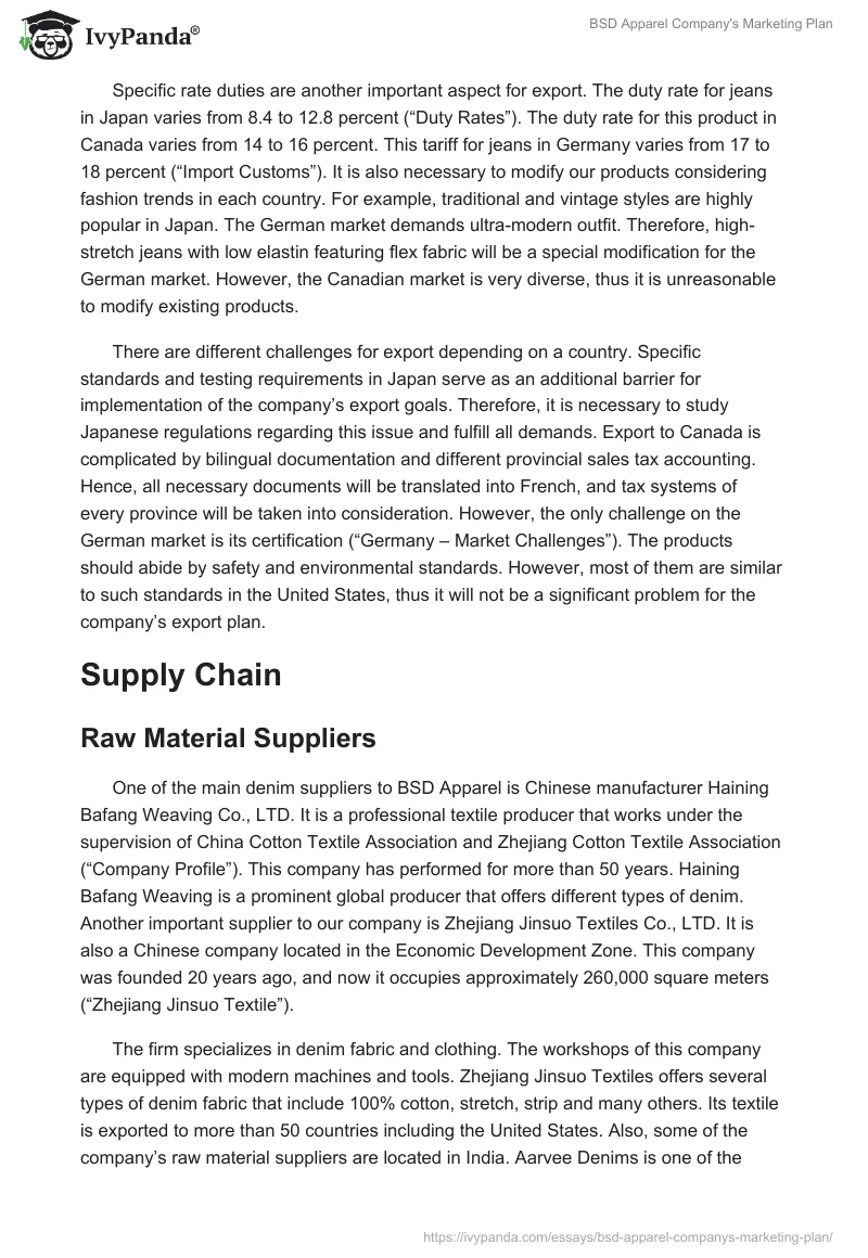 BSD Apparel Company's Marketing Plan. Page 3