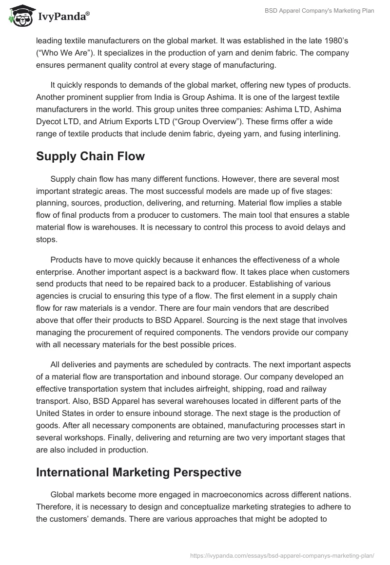 BSD Apparel Company's Marketing Plan. Page 4