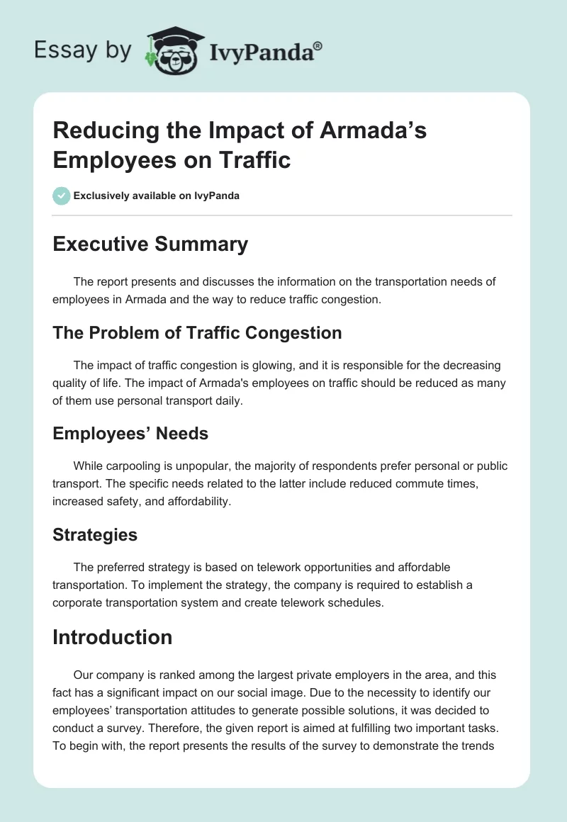 Reducing the Impact of Armada’s Employees on Traffic. Page 1