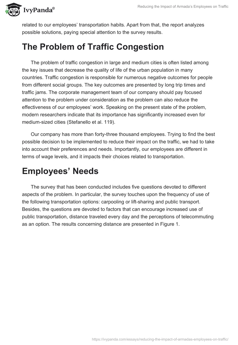 Reducing the Impact of Armada’s Employees on Traffic. Page 2