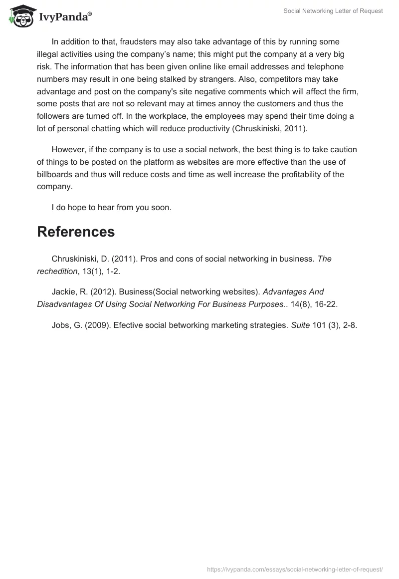 Social Networking Letter of Request. Page 2