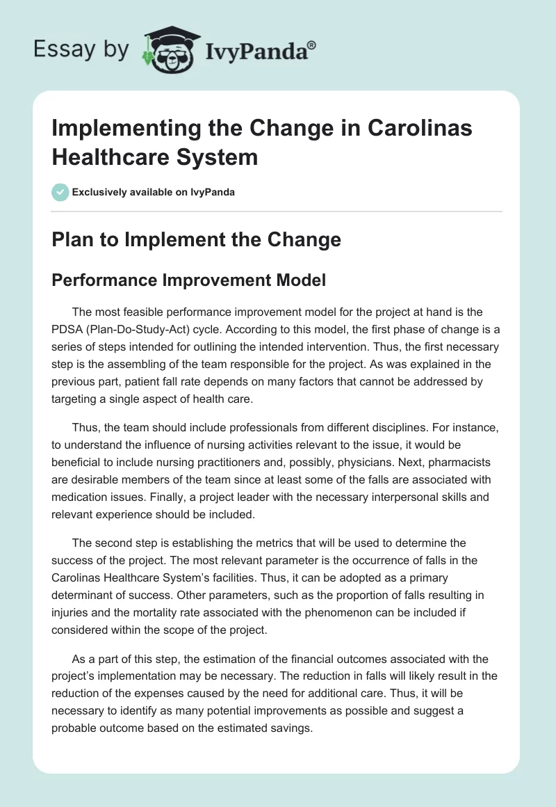 Implementing the Change in Carolinas Healthcare System. Page 1
