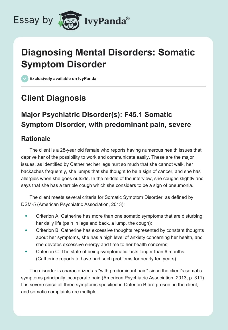 Diagnosing Mental Disorders: Somatic Symptom Disorder. Page 1