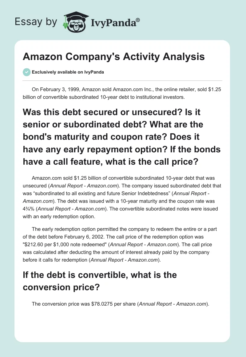 Amazon Company's Activity Analysis. Page 1