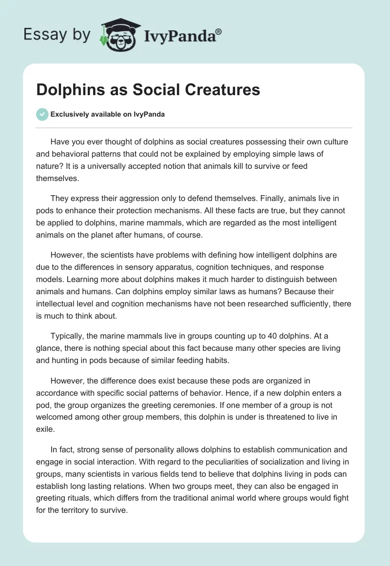 Dolphins as Social Creatures. Page 1