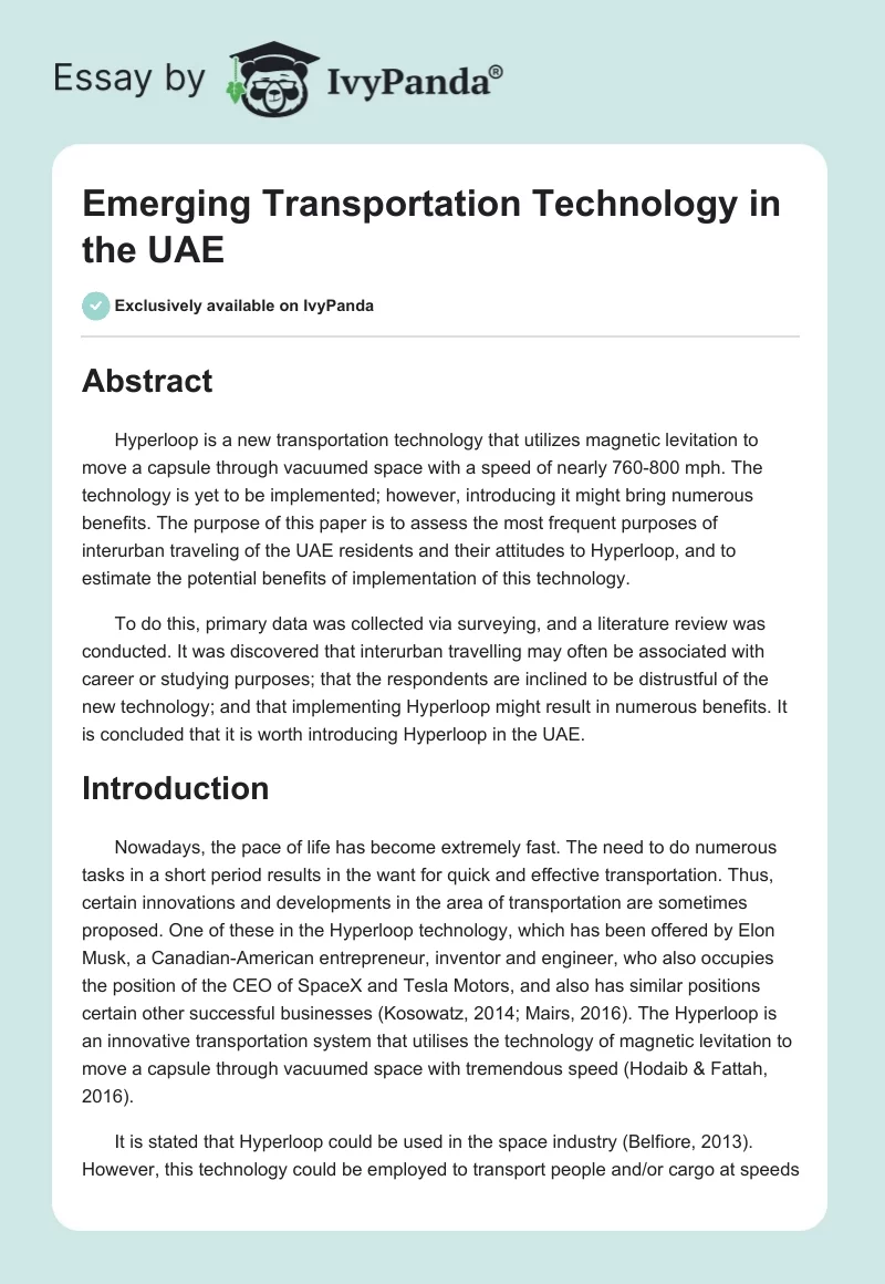 Emerging Transportation Technology in the UAE. Page 1