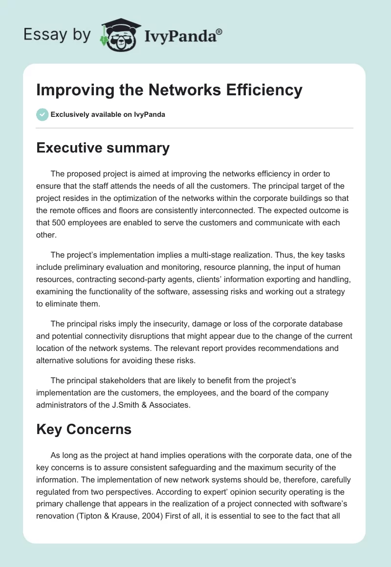 Improving the Networks Efficiency. Page 1