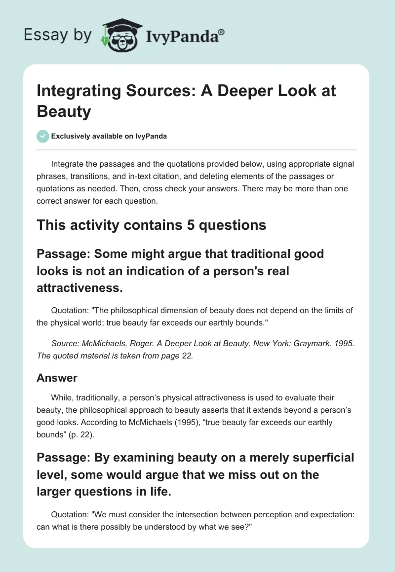 Integrating Sources: A Deeper Look at Beauty. Page 1