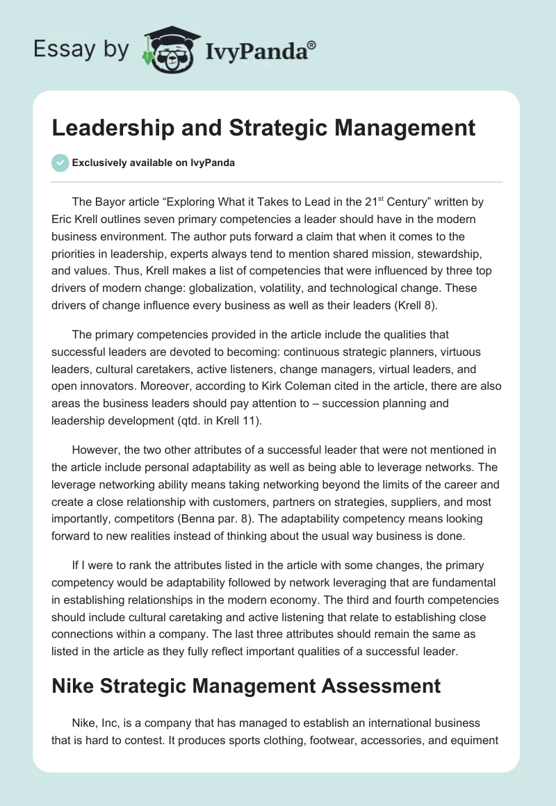Leadership and Strategic Management. Page 1