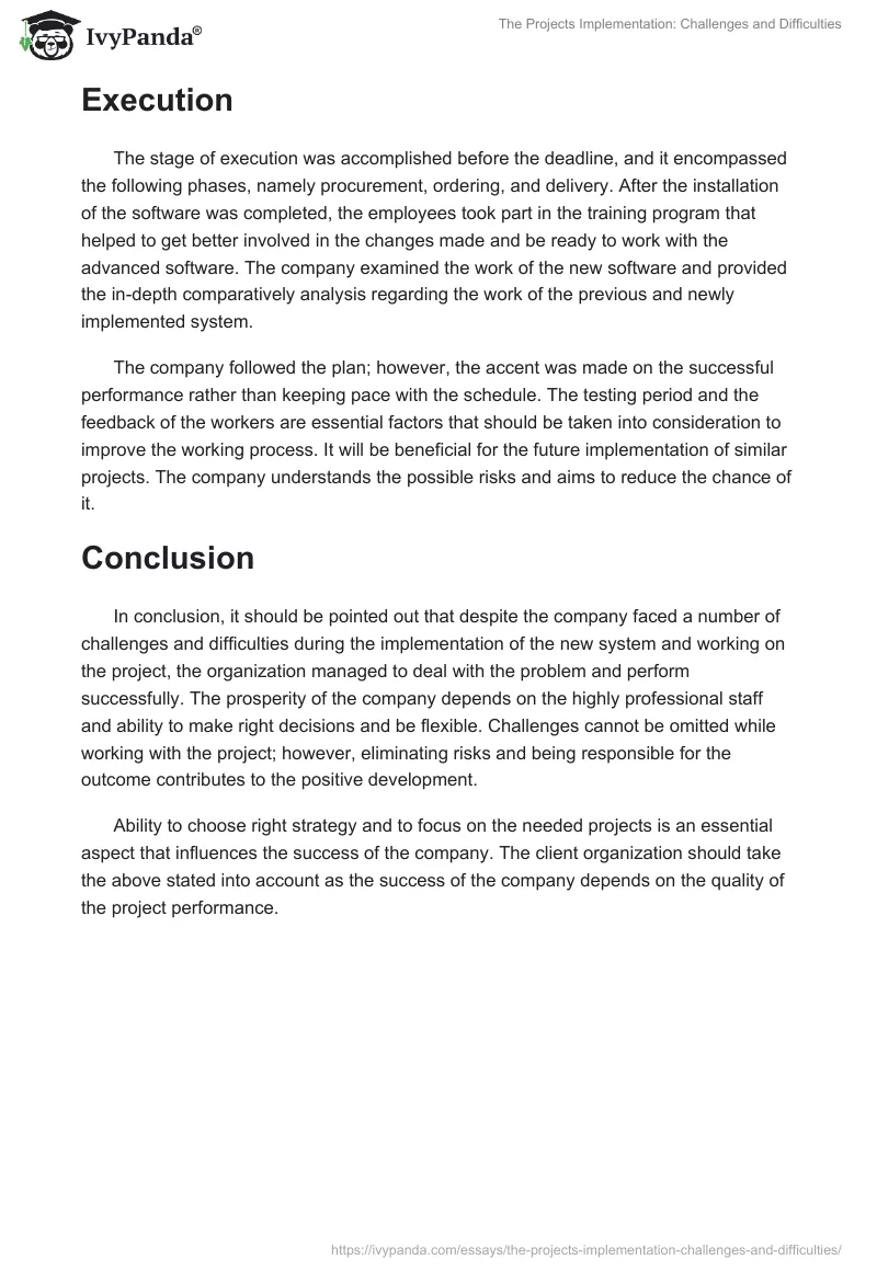 The Projects Implementation: Challenges and Difficulties. Page 2