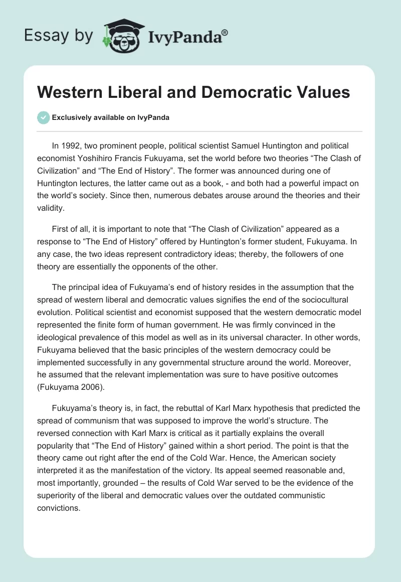 Western Liberal and Democratic Values. Page 1