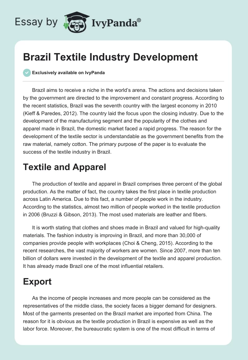 Brazil Textile Industry Development. Page 1